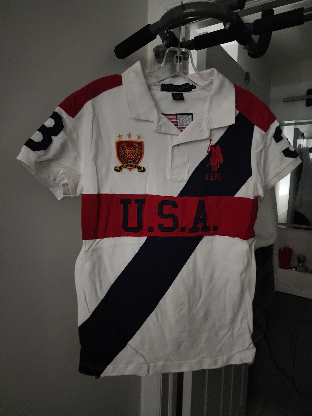 U.S. Polo Assn. Men's White Red Navy Striped Polo Shirt.XS-S.
